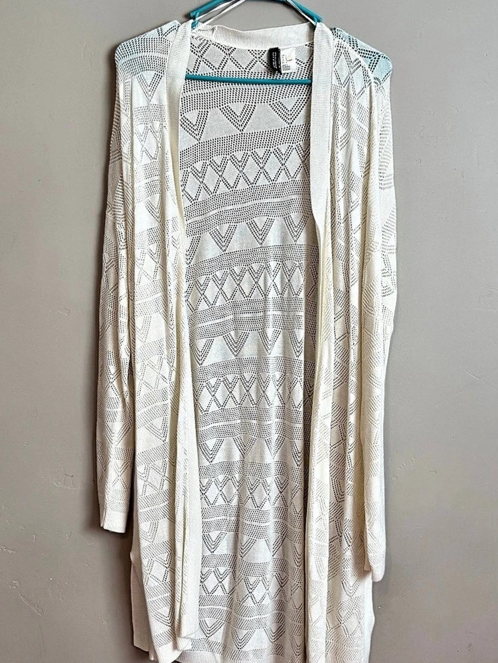 Mango Geometric Open Front Cardigan in White Large